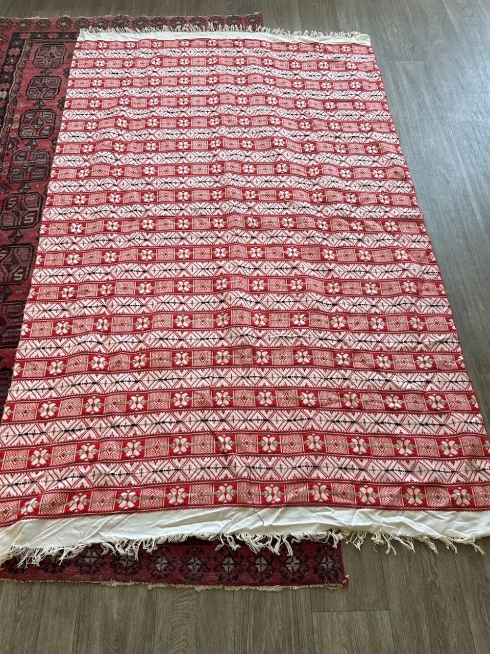 Vintage Moroccan Tribal Embroidered Throw Blanket Rug Wall Hanging 85x49